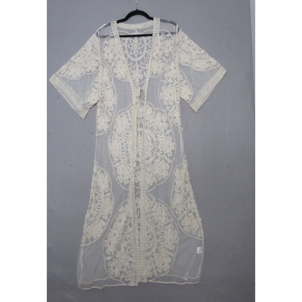 Solitaire‎ Top Duster Medium Floral Boho Sheer Swim Cover Up Beach Festival Pool